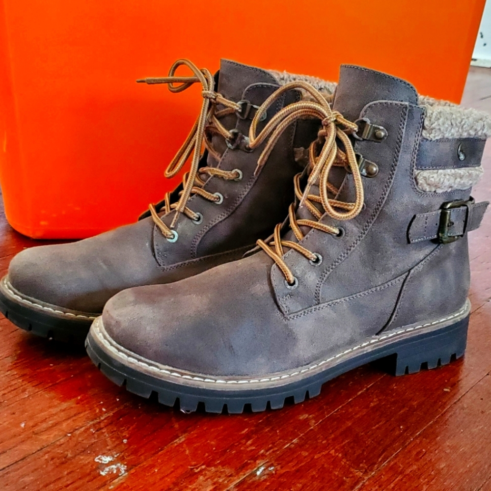 Gray Lace-Up Boots
